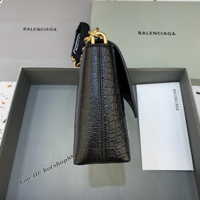 Balenciaga專櫃新品速遞Downtown鏈條單肩包 巴黎世家小號鱷魚黑色黑扣經典Hourglass包 fyj1356